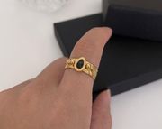 Black Turquoise Gemstone Open Ring* 18k Gold plated on stainless steel ring* Natural Gemstone Ring* Open Ring* Colleague Graduation Gift * Birthday Gift