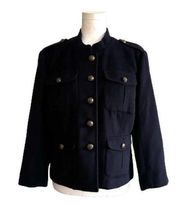 Boston Proper Navy Wool Blend Shoulder Epaulettes Career Blazer Jacket Size 12