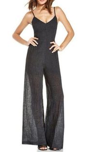 Line & Dot Strappy Linen Jumpsuit in Black