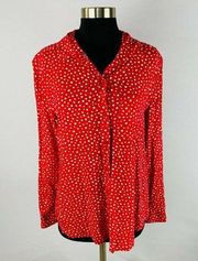 Beach Lunch Lounge Womens Large L Red White Heart Print Button Down Shirt