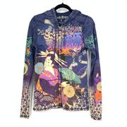 Y2K Lucky Brand Women's Size S Zip Up Hoodie Sweatshirt Geisha Print Asian Art