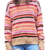 Tan Multicolored Striped Sweater Pink Red XL Relax Fit