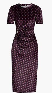 BNWOT DEREK LAM 10 CROSBY Ruched printed velvet midi dress Size 0 Short Sleeve