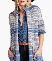 Bohemian Striped Open Front Cotton Knit Blend Cardigan Sweater Small