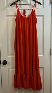 Ava & Viv Orange Flowy Maxi Dress w/ Tassels & Ruffle Hem - Size 1X