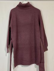 Zenana Women’s Waist Tie Turtleneck Sweater Dress Eggplant Size XS NWOT