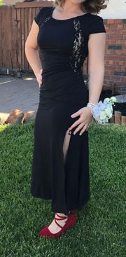 Long Black Lace Back Prom Dress