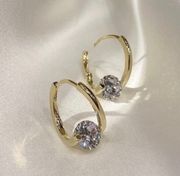 18K Gold Plated CZ Diamond Hoop Earrings for Women