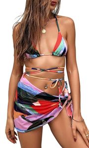 NWT | 3 Piece Tie Dye Bikini Set with Sarongs Cover Up