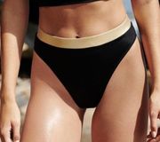 SOLID & STRIPED | Bella High Waisted Cheeky Bikini Bottom Black Gold Trim Sz XS