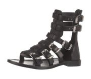 Zadig & Voltaire Capri Crush Black Leather Gladiator Sandals Size 38