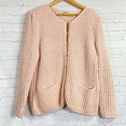 Club Classics Womens Cardigan Sweater Sz L Pink Gold Toned Buttons Vintage Knit