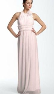 Js Collections Blush Pleated Mesh Halter FL Gown