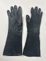 Vintage Alexander's Silk black leather long Oprea gloves REAL KID FRANCE size 7