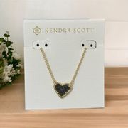 New! Kendra Scott Ari Heart Gold Pendant Necklace in Black Drusy