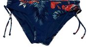 Roxy Blue Tropical Hawaiian Floral Swim Bathing Suit Bottoms Women's Size Large