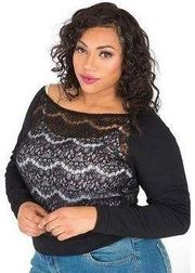 Poetic Justice Lace Ponte Knit Off Shoulders Top Sweatshirt Plus Size 1X - NWOT