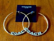 COACH Women’s Signature Logo Large Hoop Earrings Goldtone 3 in Diameter NEW