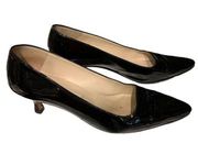 Manolo Blahnik Patent Leather Pointed Toe Pumps Kitten Heel Black Women Size 6