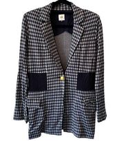 CABI Blue & White Checked Chambray Gingham Check Long Sleeve Classic Blazer SzS