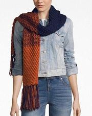 Orange Navy Blue Color Block Knit Scarf