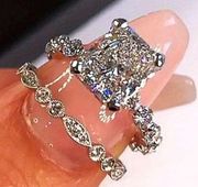 Gorgeous silver elegant wedding ring set with square cz stone!