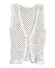 Cream Crochet Vest With Chenille Trim Size Medium