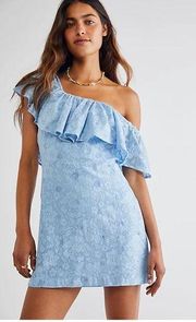 Light Blue Girl Crush Lace Floral Ruffle Mini Dress- Size Medium