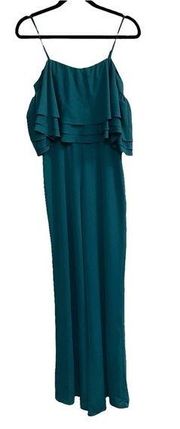 Amanda Uprichard Aida Wide Leg Off-the-Shoulder Jumpsuit Teal Green