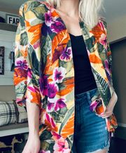 Vintage 1980s  Sport colorful floral overcoat open collarless blazer