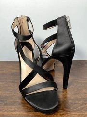 Antonio Melani Women's Strappy Stiletto High Heels Black Leather Size 8M
