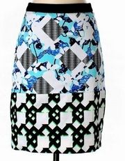 PETER PILOTTO💓SIZE 2💓PENCIL SKIRT FLORAL HEX MIX MEDA PRINT BACK BUTTON ZIP