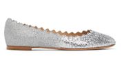 Chloe Lauren Ballerina Flats Scalloped Edge Metallic Silver 36 5.5