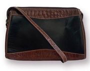 Vintage 90s italian leather black brown small camera crossbody shoulder bag