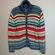 Tiara International Women Size L Sweater Fair Isle Full ZIP Knit Multicolored