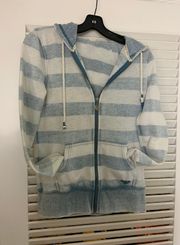 XS  White Blue Faded Stripe Zip Up Hoodie