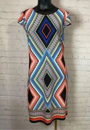 Madison Leigh Dress Short Sleeve Multicolor Colorful Geometric Knee Length 8
