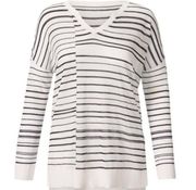 CAbi Captain Sweater Black and White Stripe Long Sleeve Knit Lightweight V-Neck