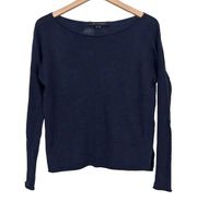 Skull Cashmere Navy Blue Skull Print Long Sleeve Top Sz XS