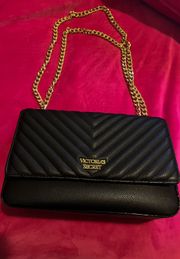 Victoria Secret Black & Gold chain Crossbody Purse + Small Wallet With Zip 