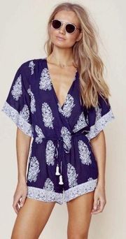 Faithfull • Yacht Romper playsuit navy blue Devani print bandana floral Anthro