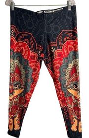 BRAVE NEW LOOK Leggings XL Black Red Boho Funky High Rise Cat Fox Junior Light