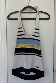 Y2K Striped 100% Cotton Knit Halter Top