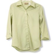 Green Oxford Button Down Top Cotton 3/4 Sleeve Shirt Liz Claiborne Size Small