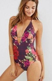 💕TED BAKER💕 Jusia Juxtapose Rose Halter One Piece Swimsuit ~ Floral US 6 NWT