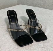 ZARA HEELED VINYL MULES WITH CHAIN 41