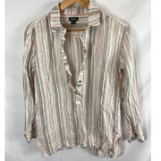 Roots Striped V Neck Linen Shirt Size XS