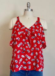 Red Floral Ruffle Tank 
