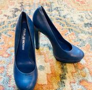 POUR LA VICTOIRE  Blue Leather High Heel Platform Pump Women's Size 6