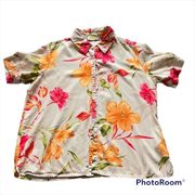 Havana Jack's Cafe Womans Size LG Hibiscus Short Sleeve Hawaiian Shirt